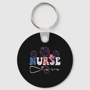 Usa American Flag Patriotic Nurse Stethoscope 4th Key Ring