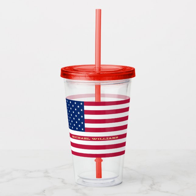 USA American Flag Patriotic Personalised Monogram Acrylic Tumbler (Front)
