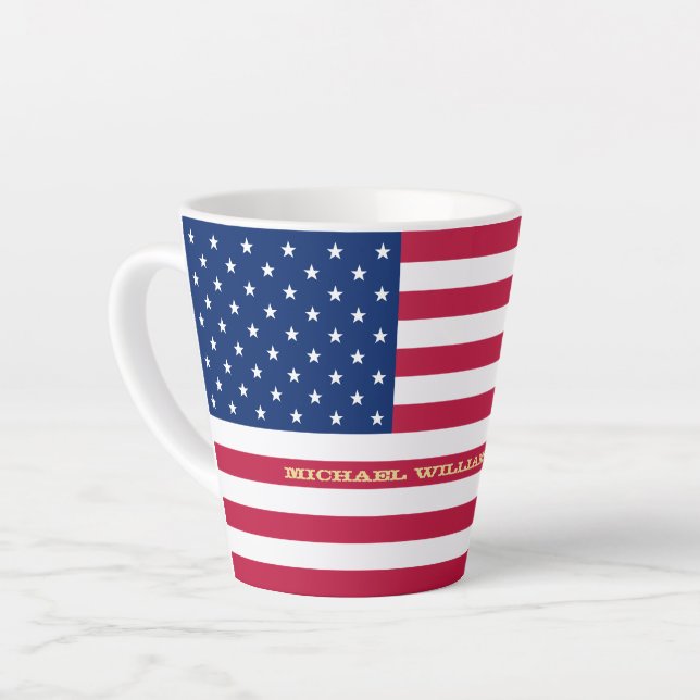 USA American Flag Patriotic Personalised Monogram Latte Mug (Left Angle)