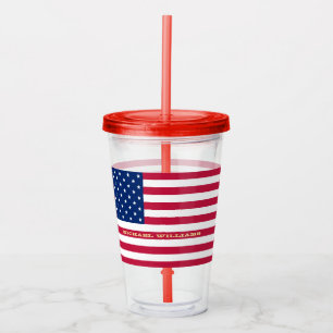 USA American Flag Patriotic Personalized Monogram Acrylic Tumbler