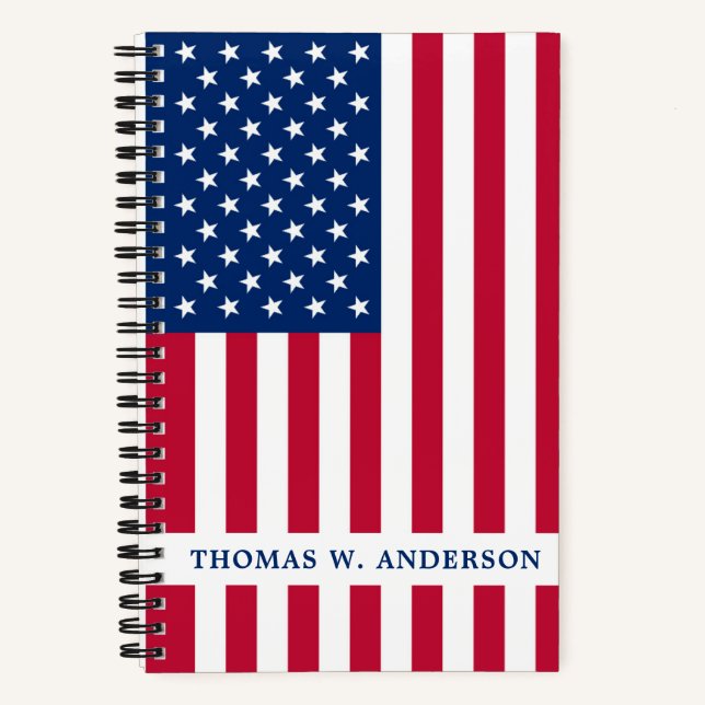 USA American Flag Patriotic Red White Blue Name Notebook (Front)