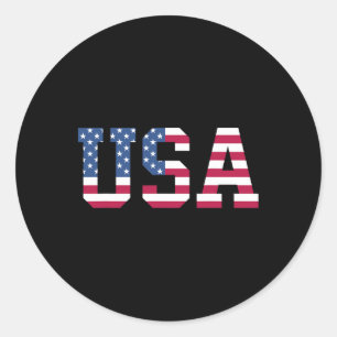 Usa American Flag Patriotic Red White Blue Stars A Classic Round Sticker