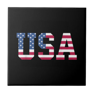 USA American Flag Patriotic Red White Blue Stars & Ceramic Tile