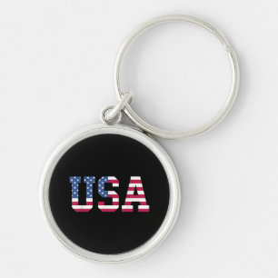 USA American Flag Patriotic Red White Blue Stars & Key Ring