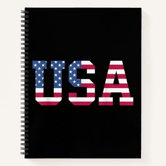 USA American Flag Patriotic Red White Blue Stars & Notebook (Front)