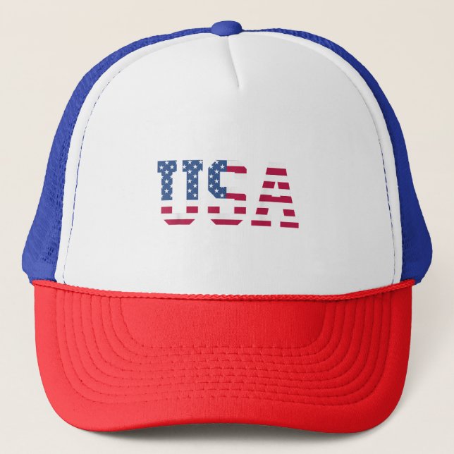 USA American Flag Patriotic Red White Blue Stars & Trucker Hat (Front)