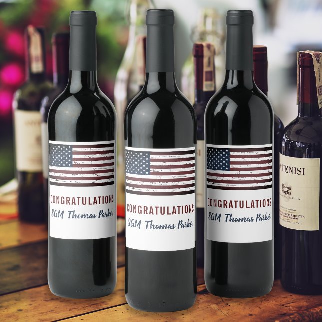 USA American Flag Patriotic Retirement Party Wine Label (Creator Uploaded)