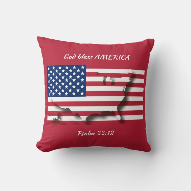 USA AMERICAN FLAG Patriotic Scripture Custom RED Cushion (Front)