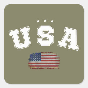 USA American Flag Patriotic Veterans 4th of July Square Sticker