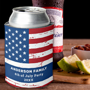 USA American Flag Personalised 4th Of July Party  Can Cooler