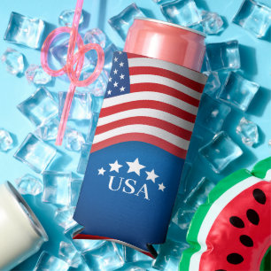 USA American Flag Personalised 4th Of July Party S Seltzer Can Cooler