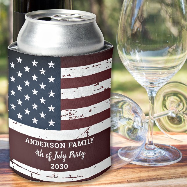 USA American Flag Personalised July 4th Patriotic Can Cooler (Creator Uploaded)