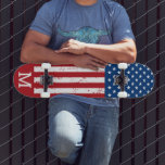 USA American Flag Personalised Monogram Patriotic  Skateboard<br><div class="desc">Show your American pride or give a special gift with this USA American Flag skateboard in a distressed worn grunge design. This united states of america flag skateboard design with stars and stripes in red white and blue is perfect for fourth of July parties, Memorial day party , family reunions,...</div>