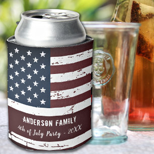 USA American Flag Personalised Patriotic July 4th Can Cooler