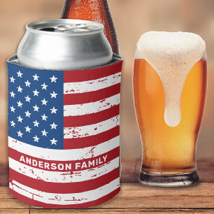 USA American Flag Personalised Red White Blue Can Cooler