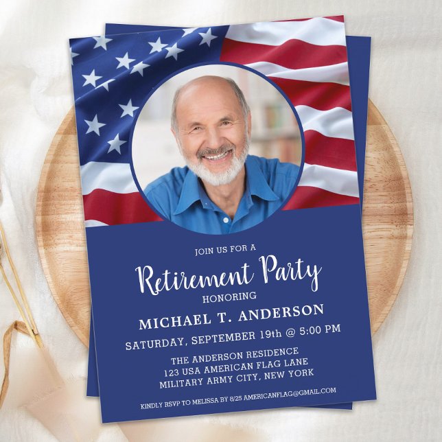 USA American Flag Photo Military Retirement Invitation (Creator Uploaded)