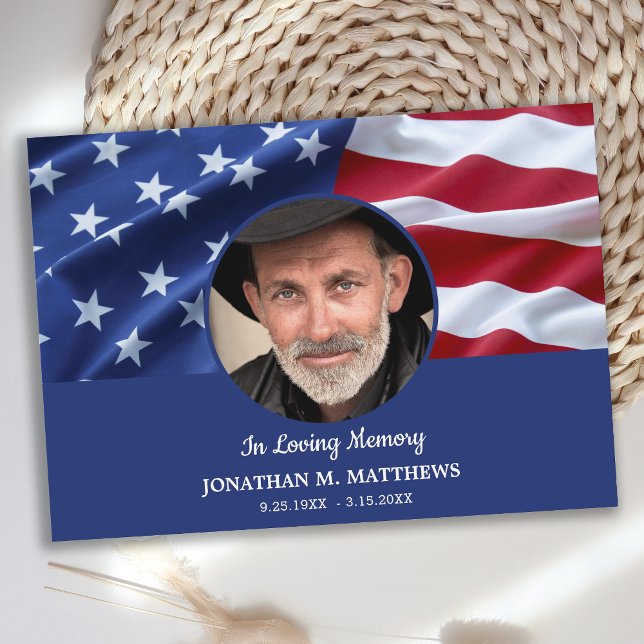 USA American Flag Photo Patriotic Memorial Funeral Thank You Card (Creator Uploaded)