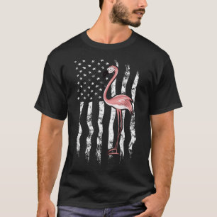 Usa American Flag Pink Cartoon Flamingo T-Shirt