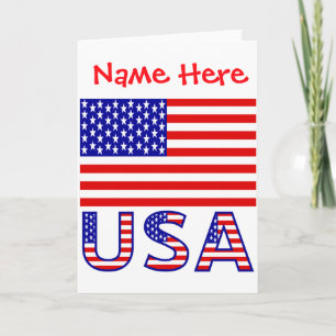 Usa American Flag Red Personalised Mens T Shirt Card