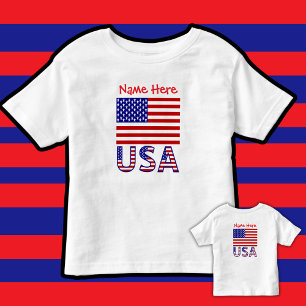USA American Flag Red Personalized Toddler T-Shirt