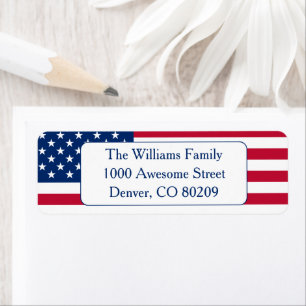 USA American Flag Red White Blue Patriotic Country Return Address Label