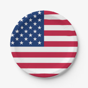 USA American Flag Red White Blue Patriotic Paper Plate
