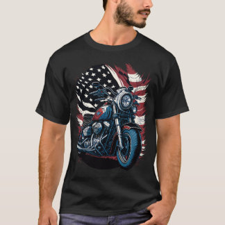 USA American Flag Rider Motorcycle Veteran Biker T-Shirt