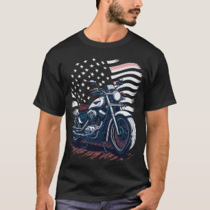 USA American Flag Rider Motorcycle Veteran Biker T-Shirt