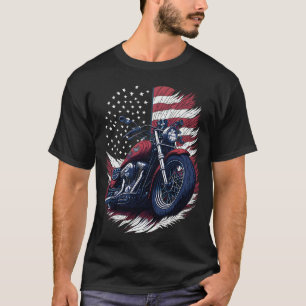 USA American Flag Rider Motorcycle Veteran Biker T-Shirt