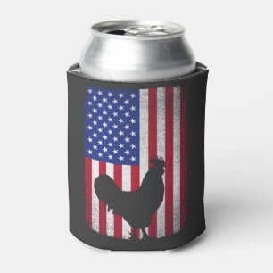 USA American Flag Rooster Lover 4th of July  Can Cooler