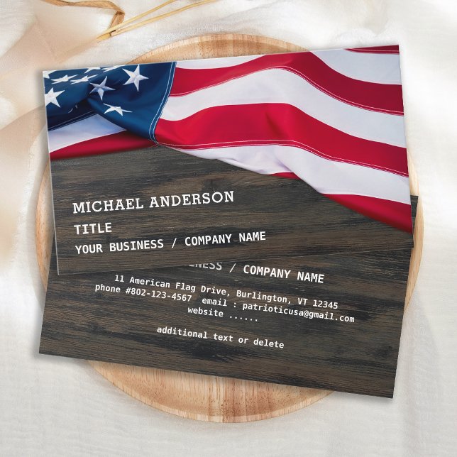 USA American Flag Rustic Wood Patriotic  Business Card (Creator Uploaded)