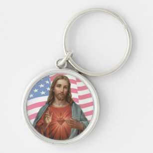 USA AMERICAN FLAG SACRED HEART OF JESUS KEY RING