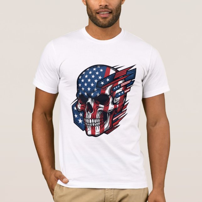 USA American Flag Skull Men's Patriotic T-Shirt (Front)