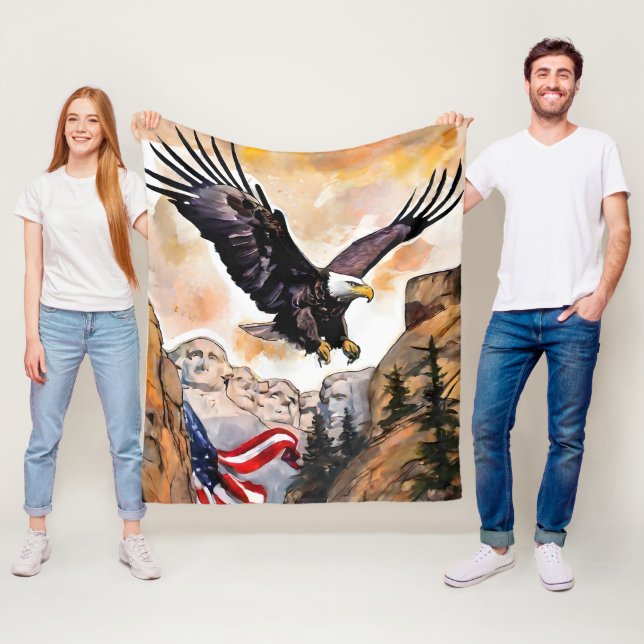USA American Flag Soaring Eagle Designer Fleece Blanket (In Situ)