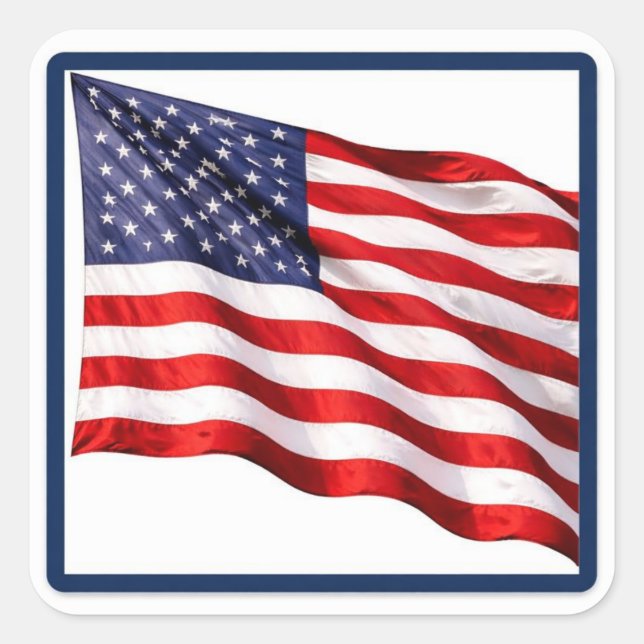 USA American Flag Square Sticker – Blue Border  (Front)