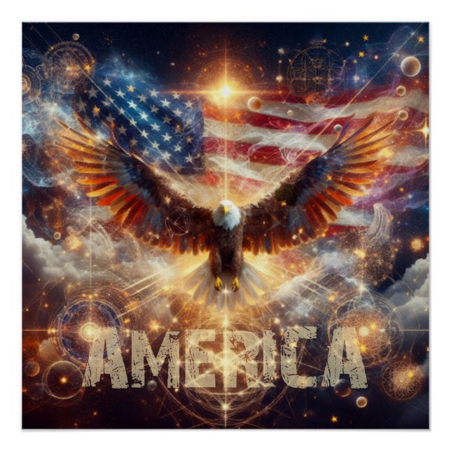 USA American Flag - Stars and Stripes - Bald Eagle Poster (Front)