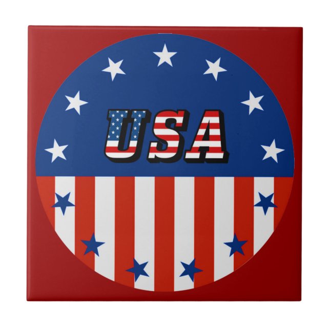 USA - American Flag & Stars in Circle Ceramic Tile (Front)