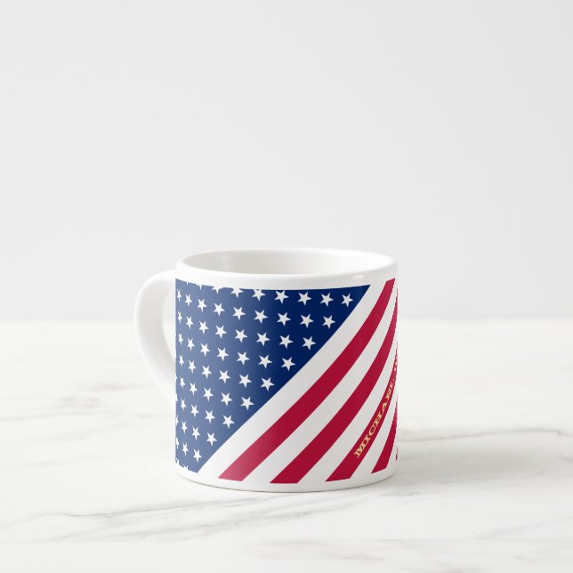 USA American Flag Stars Stripes Custom Monogrammed Espresso Cup (Front Left)