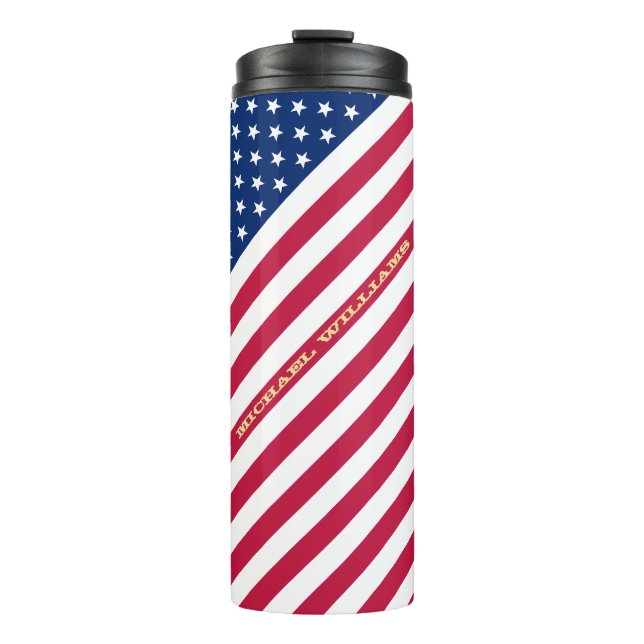 USA American Flag Stars Stripes Custom Monogrammed Thermal Tumbler (Front)