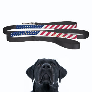 USA American Flag Stars Stripes Dog Puppy Name Pet Lead