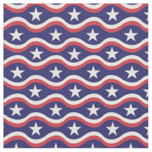 USA American flag stars with red waves on blue Fabric