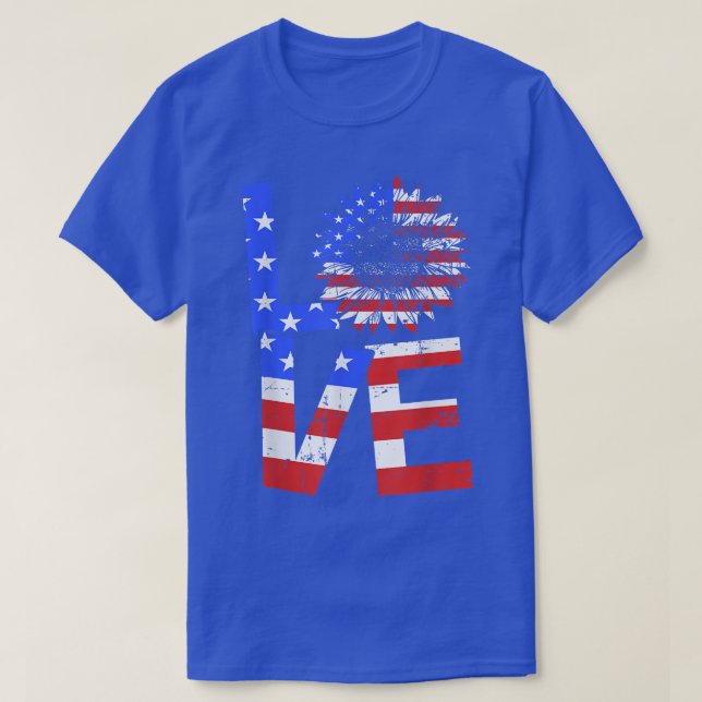 USA American flag sunflower love for 4th of july c T-Shirt (Design Front)