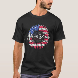USA American Flag Sunflower Patriotic 4th Of July  T-Shirt