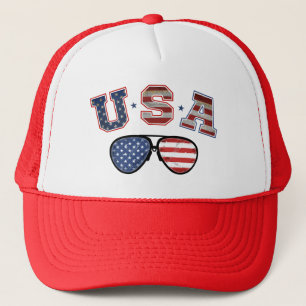 USA American Flag Sunglasses Veteran 4th Of July Trucker Hat