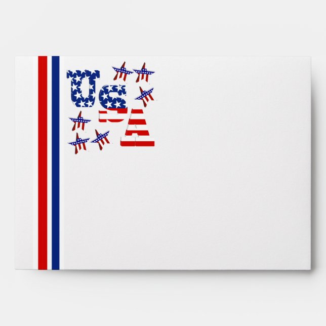 USA American Flag Text w/Red White & Blue Border Envelope (Front)