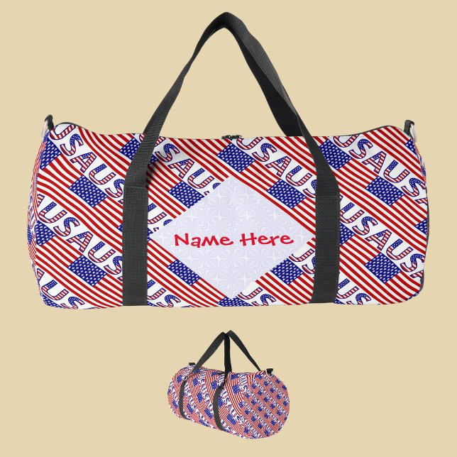 USA American Flag Tíled Red Personalisation  Duffle Bag (Creator Uploaded)