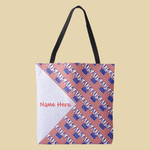 USA American Flag Tiled Red Personalised  Tote Bag