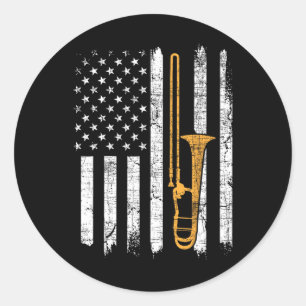 Usa American Flag Trombone - Trombonist Music Love Classic Round Sticker