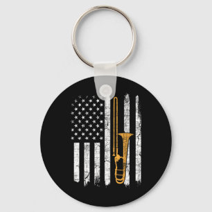 Usa American Flag Trombone - Trombonist Music Love Key Ring