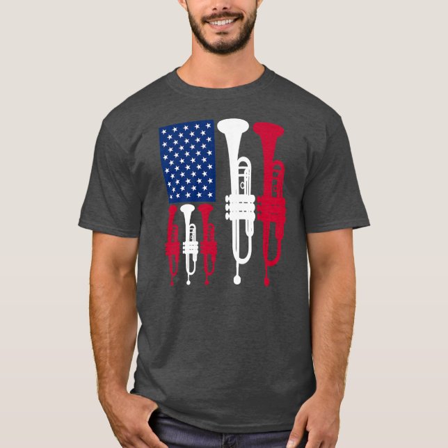 USA American Flag Trumpet Player Funny 4th of T-Shirt (Front)